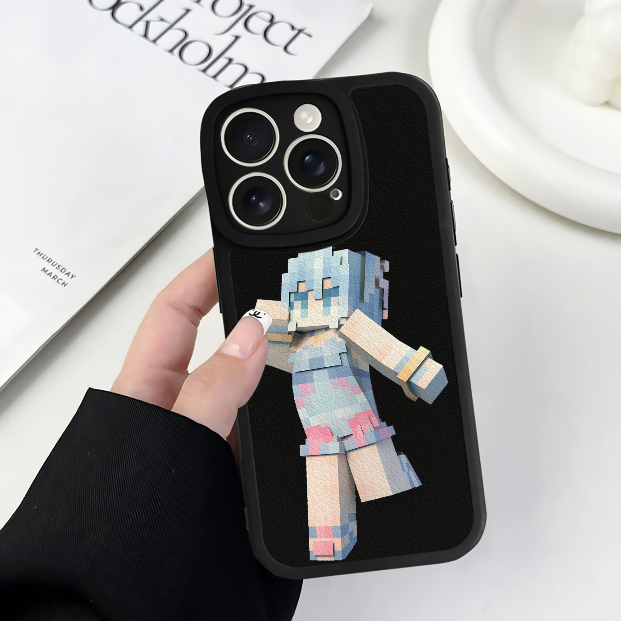 （画像用） マインクラフト ブロックの世界 Minecraft MC Block world 【iPhone 16シリーズ対応】シリコンスマホケース（レザー調） 材質：シリコン